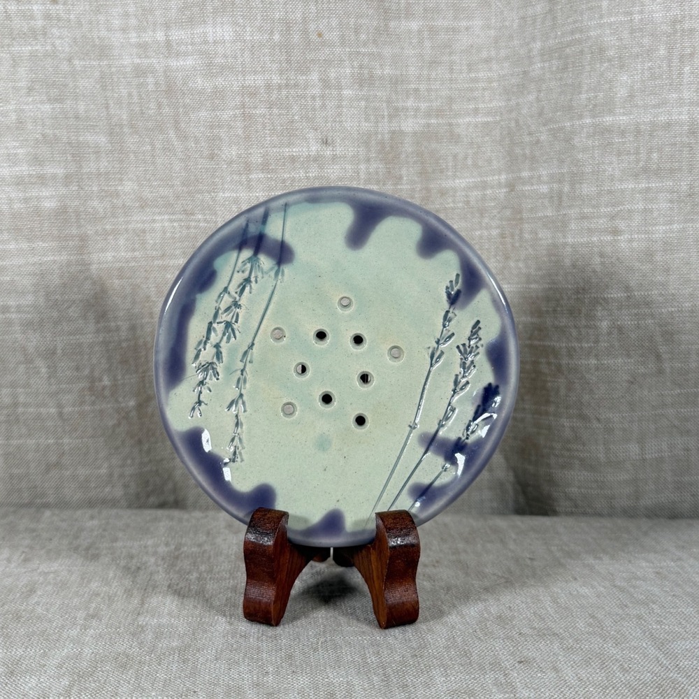 Soap Dish Good Vintage Westell Inc Erin Sastre Lavender Pottery Sage Blue 4.75"